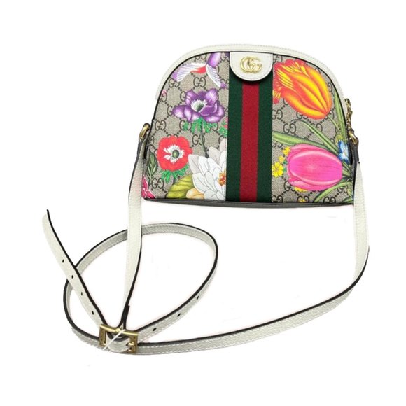 Gucci Gg Ophidia Blooms Grey & Multicolor Canvas Shoulder Bag - Picture 1 of 3